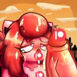 anthro blowjob blue_eyes blush censored cum cum_in_mouth jigglypuff katie_(puffylover69) patreon penis pink_skin pokémon_(species) pokemon pokemon_(species) puffylover69 red red_hair