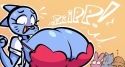 anais_watterson anthro bra breast_expansion breasts_bigger_than_body breasts_bigger_than_head breasts_bigger_than_torso bursting_breasts darwin_watterson female gumball_watterson huge_breasts hyper_breasts nicole_watterson shocked shocked_expression tagme_(artist) the_amazing_world_of_gumball wardrobe_malfunction