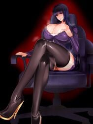 1girls big_breasts breasts busty censor_bar cleavage clothing crossed_legs female female_only glasses high_heels huge_breasts legs light-skinned_female light_skin long_hair long_legs looking_at_viewer propellercube_(puropera) sitting solo solo_female steam steaming_body suggestive sweat sweating thick_thighs thighhighs