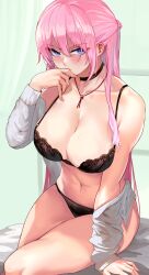 1girls 2022 absurd_res black_bra black_panties blue_eyes bra breasts cleavage female female_only hips huge_breasts kawaii_dake_ja_nai_shikimori-san long_hair looking_at_viewer loooyd panties pink_hair shikimori_micchon slim_waist thick_thighs thighs wide_hips