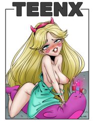 1girls aki_artx blonde_hair blush breasts disney dress dress_down drunk horny horny_female light-skinned_female light_skin long_hair nipples star_butterfly star_vs_the_forces_of_evil straight_hair teenager young younger_female