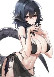 au_ra big_breasts bikini black_hair breasts cleavage cyobiro female final_fantasy final_fantasy_xiv half_dragon horn horns scales solo tagme tail xaela