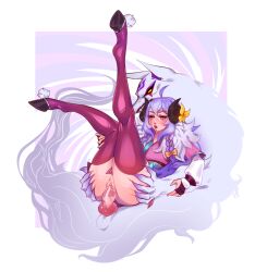 1girls female female_only ilewdha kindred lamb_(league_of_legends) league_of_legends light-skinned_female light_purple_hair purple_eyes riot_games spirit_blossom_kindred spirit_blossom_series spread_legs stockings wolf_(league_of_legends)