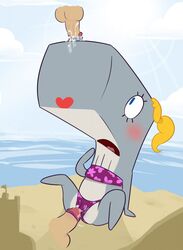 blonde_hair blush cetacean cum female hair pearl_krabs penis smooth_skin spongebob_squarepants swimsuit whale