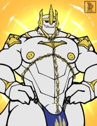 bulge chains collar galio gay golem koki_1 league_of_legends lingerie muscular_male pecs penis riot_games simple_background solo solo_male statue underwear
