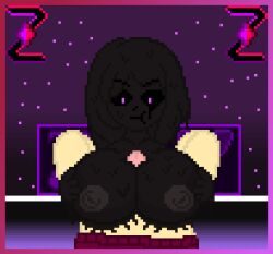1boy 1girls big_breasts breasts female glitchtale huge_breasts legs male melting netty_(zixy) oc oozing orginal_character paizuri pixel_art self_upload slime slime_girl undertale_au zixy