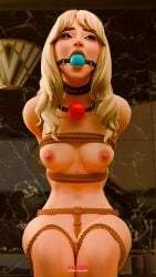 3d 3d_(artwork) algoid ball_gag bondage bondage bondage bound collar eyes_rolling_back female female_focus female_only fortnite gag human human_only light-skinned_female light_skin nude nude_female sabrina_carpenter