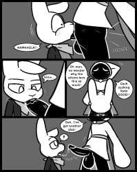 2025 anthro anthro_penetrated balls black_balls black_glans black_penis blush bodily_fluids bottomless cape clothed clothing comic deep_throat dominant dominant_humanoid dominant_male erection fellatio genitals glans half-closed_eyes hand_on_head humanoid humanoid_genitalia humanoid_on_anthro humanoid_penetrating humanoid_penetrating_anthro humanoid_penis jacket kerchief lagomorph leo_the_magician leporid looking_down male male/male male_penetrated male_penetrating male_penetrating_male mammal moan motion_lines narrowed_eyes onomatopoeia oral oral_penetration penetration penile penis puffed_cheeks question_mark rabbit robe saliva saliva_string sex shadow_creature sound_effects submissive submissive_anthro submissive_male text thrusting topwear ultilix vein veiny_penis wes_(ultilix)