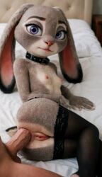 1boy 1girls 3d ai_generated anal anal_sex big_ass big_penis collar cum_in_ass female furry judy_hopps small_breasts stockings zootopia