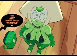 alien_humanoid bikini cartoon_network english_text gem_(species) green_body humanoid jasper_(steven_universe) looking_up peridot_(steven_universe) somescrub steven_universe text