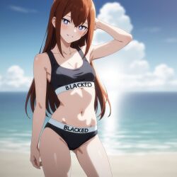 1:1 1:1_aspect_ratio 1girls 2025 ai_generated almost_naked almost_nude beach black_clothing blacked blacked_clothing blue_eyes blush blush_lines blushing_at_viewer blushing_female bra cheating cheating_female cheating_girlfriend cloud clouds cloudy_sky day daytime ear female fingers hair hair_between_eyes hand_behind_head hand_on_hip hand_on_leg hand_on_thigh lips long_hair looking_at_viewer makise_kurisu netorare nose ntr open_eyes open_mouth pale pale-skin pale-skinned_female pale_body pale_skin panties partially_clothed purple_eyes red_hair sea smile smiley_face smiling smiling_at_viewer snowbunny steins;gate sunlight teeth teeth_showing teeth_visible text text_on_clothing white-body white-skinned_female white_body white_skin white_skinned_female