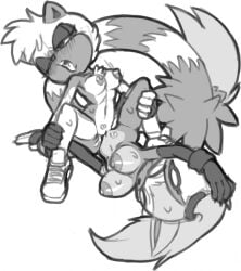 anthro blush bodily_fluids breasts canid canine canis closed_eyes duo female female/female genitals hi_res idw_publishing lemur looking_pleasured mammal medium_breasts microsoft monochrome nipples one_eye_closed primate pussy rockthebull sega sex simple_background sonic_the_hedgehog_(comics) sonic_the_hedgehog_(idw) sonic_the_hedgehog_(series) strepsirrhine sweat tail tangle_the_lemur tribadism vaginal_penetration whisper_the_wolf white_background wolf