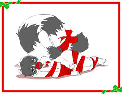 bondage bow candy candy_cane christmas cum exposed furry joel_the_lemur lemur looking_at_viewer male male_only nude penis precum ribbons sefeiren solo