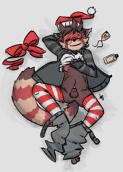 balls christmas glasses holidays looking_at_viewer male male_only penis red_panda sheath shugowah stockings stripes undressing