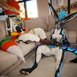 1:1 3d_(artwork) 4k absurd_res animal_genitalia animal_penis anthro anthro_on_anthro arms_tied ball_gag balls biped black_body black_boots black_clothing black_footwear black_fur black_shoes blender_(artwork) blender_cycles blue_body blue_fur blue_penis bodily_fluids bondage bondage boot_on_penis bootjob boots bottomwear bound canid canine canine_genitalia canine_penis canis claws clothed clothing cum depth_of_field digital_media_(artwork) dominant dragonplayer dragonplayer_(character) duo erection feet feet_on_penis foot_fetish foot_on_penis foot_play footjob footwear fox fur furniture gag gagged genital_fluids genitals grey_body grey_fur hair hi_res hindpaw inside jex jexouium knot knuffelfratz living_room male male/male mammal multicolored_body nude on_ground on_sofa open_mouth orange_body orange_fur orange_penis orgasm pants paws penis reflection rexouium sex shoes sitting sitting_on_ground sitting_on_sofa slim slim_anthro slim_male slim_sub smile sofa submissive submissive_male tail teeth white_body white_fur yellow_body yellow_fur