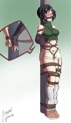 2d 2d_(artwork) asian asian_female black_hair bondage bound boundlightning female female_focus female_only pole pole_tied struggling struggling_to_get_out tied_to_pole tied_up yuffie_kisaragi