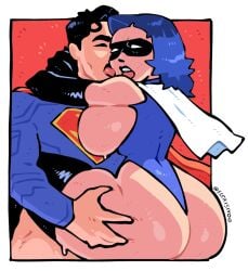1girls ass big_ass big_breasts big_butt big_titties blue_hair crisiyotron curvaceous curvaceous_figure curvy curvy_figure curvy_hips dc dc_comics elcrisiyoo female female_only glasses kissing large_breasts long_hair superman trans_woman youtuber