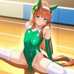 1girls ai_generated animal_ears booleanchop cute female green_eyes hair_band horse_girl leotard long_hair orange_hair petite silence_suzuka_(umamusume) skinny slim small_breasts teenager thighs umamusume umamusume_pretty_derby