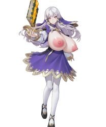 1girls areolae breasts breasts_out dress edit edited_official_artwork female female_only fire_emblem fire_emblem:_three_houses fire_emblem_heroes hair_ornament huge_breasts long_hair lysithea_von_ordelia nipples pink_eyes solo third-party_edit white_hair