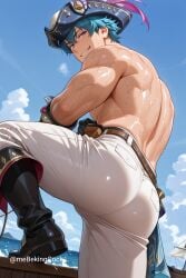 ai_generated ass_focus bara brant_(wuthering_waves) bubble_butt fetish gay hot mebekingcock muscular naked sweaty veiny wuthering_waves yaoi