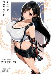 big_breasts breasts clothes clothing color female final_fantasy final_fantasy_vii happy high_angle high_resolution opened_shirt sexy shinyuu shinyuu4_ thick_thighs tifa_lockhart