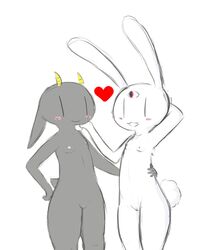 2girls 3_eyes anthro blush breasts duo female female_only fur furry goat heart horns lagomorph multi_eye nan_(nq) nan_quest nipples nude open_mouth pussy rabbit ruby_(rq) ruby_quest tail white_background yattermang yuri