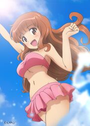 :d beach big_breasts bikini girls_und_panzer jumping long_hair pink_bikini takebe_saori