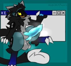 4_ears animal_genitalia animal_penis anthro armor artist_name balls big_penis biped black_body black_fur blue_pawpads blue_penis canine_genitalia canine_penis claws crotch_tuft erection fluffy fluffy_balls fluffy_tail fur genitals glistening glistening_genitalia glistening_penis grabbing_object gradient_fur green_armor green_background grey_balls grey_body grey_fur head_tuft hi_res keygen_(midnightpurrs) knot knotted_penis loading long_tail looking_at_viewer looking_up machine male male_focus male_only markings microsoft microsoft_windows midnightpurrs multi_ear multicolored_body multicolored_fur musk musk_clouds musky_penis neck_tuft pawpads paws penis protogen screen screen_face simple_background sitting smug_face solo symbol_eye tail text tuft underbelly warning_symbol white_claws white_markings window_(computing) windows_95 yellow_eyes
