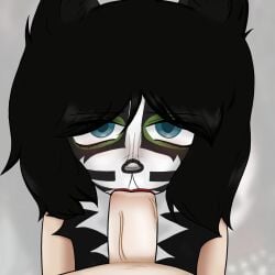 black_hair blowjob blue_eyes cat_boy cat_ears cat_man cat_tail cock_in_the_mouth dressed drummer eric_singer fat_man gay gay_male gay_sex in_mouth kiss long_hair looking_at_viewer makeup male male/male/male_only male_only meow_meow metal penis red_lips red_lipstick rock star tail zoophilia