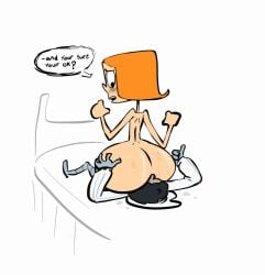 2025 bed big_ass big_butt black_hair bottom_heavy debbie_turnbull debs_turnbull face_grinding facesitting fat_ass huge_ass large_ass looking_at_viewer looking_back looking_back_at_partner looking_back_at_viewer nude nude_female orange_hair robotboy simple_background small_breasts sweat sweatdrop sweating sweating_profusely sweaty sweaty_butt tagme thick_ass thin_neck video whimbly