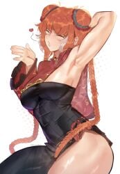 1girls arm_behind_head armpit armpit_fetish armpits blowing_kiss braid braided_hair braids deccatezu female floating_heart girls_only glistening glistening_body hair_bun heart ishmael_(limbus_company) jia_xichun_(limbus_company) limbus_company long_hair muscular muscular_female one_eye_closed one_sleeve orange_hair project_moon sleeveless solo solo_female solo_focus thighs thunder_thighs watermark wink