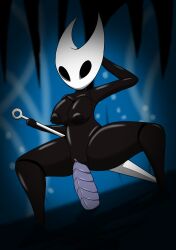 2019 2_horns areola arthropod biped black_areola black_body black_breasts black_eyes black_nipples breasts dildo dildo_in_vagina dildo_insertion female genitals hand_behind_head hi_res holding_melee_weapon holding_object holding_weapon hollow_knight horn hornet_(hollow_knight) melee_weapon nipples nude penetration sex_toy sex_toy_in_vagina sex_toy_insertion solo team_cherry thetyrant vaginal_penetration vaginal_penetration vulva weapon white_head