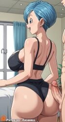 1boy 1girls ai_generated balls bedroom belly big_ass big_breasts blush breasts bulma_briefs cheating cheating_wife dark-skinned_male dragon_ball dragon_ball_z female hair_bun huge_ass huge_cock human male married_couple milf mother naked netorare ntr nude penetration penis pubic_hair zadbhell