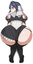 1girl 1girls 2025 absurd_res absurdres ass ass_focus back_view backboob bare_shoulders bent_over big_ass blue_eyes blue_hair blush breasts corset dark_hair detached_sleeves embarrassed feet female female_only fraxstars hair_intakes hi_res high_quality high_resolution highres hololive hololive_english hololive_english_-council- hololive_english_-promise- huge_ass large_ass large_breasts looking_at_viewer massive_ass medium_hair miniskirt ouro_kronii panties simple_background solo tagme thick_thighs thighhighs thighs virtual_youtuber white_background