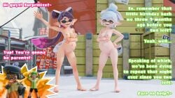 2boys 2girls 3840x2160 3d agent_3_(splatoon) agent_4_(splatoon) black_hair blender blender_cycles blue_eyes blue_hair breasts breasts_out callie_(mandalafurikake) callie_(splatoon) captain_(splatoon_3) cuttlefrsh_(splatoon) dialogue earrings eyelashes female gold_eyes green_hair hand_on_belly hand_on_hip hand_over_mouth happy hat headgear headphones hi_res inkling inkling_boy inkling_girl inkloving jacket john_(splatoon) light-skinned_female light-skinned_male light_skin looking_at_viewer male male_agent_3_(splatoon) male_agent_4_(splatoon) marie_(splatoon) marie_(wo262) mind_blown mole mole_under_eye nude nude_female pink_hair poncho ponytail pregnant pregnant_belly pregnant_female shirt short_hair shorts smile smiling smiling_at_viewer splatoon squid_sisters staring sweat tattoo tentacle tentacle_hair watermark waving waving_at_viewer white_hair