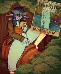1boy adopted_daughter adoptive_incest adventure_time bashful bathing beard blue_body blush bottomless bush chest_hair embarrassed embarrassed_nude_male fingering flaccid forest glasses hand_over_penis hand_up in_tree long_ears long_hair long_nose male marceline masturbating_to_photo masturbation polaroid pubic_hair river shy signature simon_petrikov sketchventures socks twintails vagina vampire wet_vagina