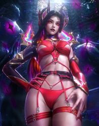 1girls bikini black_hair child_bearing_hips curvaceous curvaceous_body curvaceous_female curvaceous_figure curvaceous_hips curvy curvy_body curvy_female curvy_figure curvy_hips earrings female female_focus female_only fingernails garter_belt gloves hand_on_hip handwear headgear league_of_legends looking_at_viewer makeup medium_breasts mommy morgana o-ring o-ring_bikini pinup posing red_nails seductive seductive_look sevenbees sleeves solo solo_female solo_focus star_guardian_series star_nemesis_morgana swimsuit tagme thick thick_legs thick_thighs thigh_strap yellow_eyes