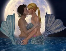 3d alien_(franchise) crossover ellen_ripley jc-starstorm kissing mermaid metroid moon nintendo samus_aran