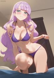 ai_generated bikini breasts cleavage female green_eyes levia9781 love_live! love_live!_superstar!! purple_hair solo stomach swimsuit thighs wien_margarete