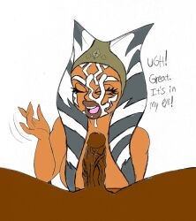 1boy 1girls ahsoka_tano annoyed annoyed_expression color_edit cum_on_face cumshot dark-skinned_male dark_skin female male male_pov omegasunburst star_wars