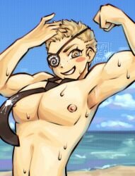 armpit_fetish armpits beach busty_boy colourful danganronpa danganronpa_2:_goodbye_despair detailed_armpit drfav eyepatch flexing flexing_bicep fuyuhiko_kuzuryuu grinning_at_viewer kuzuryuu_fuyuhiko male male_only moobs muscular muscular_male pecs shirtless_male smiling_at_viewer sweating tie_only video_game_character visual_novel wafflesbun wet_body wet_skin