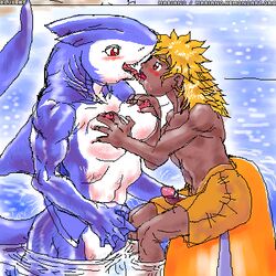 anthro breast_fondling breasts caribbean_blue female fondling human interspecies kissing licking male male_human/female_anthro mariano marine penis sea shark size_difference tongue