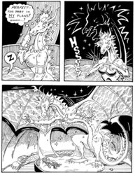 1990s 1998 20th_century breasts comic dialogue dragon dragoness english_text feline female growth interspecies male monochrome roy_d._pounds_ii size_difference speech_bubble tiger transformation