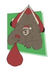 anthro ass barazoku bear ben_bigger brown_body brown_fur christmas christmas_clothing christmas_headwear closed_eyes clothed clothing costume eye_scar facial_scar fur hat headgear headwear hi_res holidays hook hung_clothing male mammal mihoyo musclegut muscular muscular_male open_mouth open_smile overweight overweight_male sack santa_costume santa_hat scar short_tail smile solo stocky suspension tail thiren topless topless_male zekebearr zenless_zone_zero