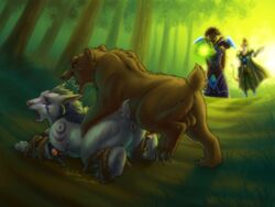 2010s 2011 all_fours ass balls being_watched blood_elf bondage bovine cum doggy_style druid elf feathers female female_tauren forest from_behind hyhlion non-anthro outside penis pussy rape tauren tauren_female tree vaginal_penetration warcraft world_of_warcraft