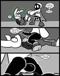 2025 3_toes anthro anthro_penetrated anus arms_tied ass backsack balls big_balls big_penis black_balls black_glans black_penis blush bondage bondage bottomwear bound clothing comic dominant dominant_humanoid dominant_male erection face_fucking feet footwear frown genitals glans hands_behind_back humanoid humanoid_on_anthro humanoid_penetrating humanoid_penetrating_anthro interrobang irrumatio jacket kerchief lagomorph legs_tied legs_together leo_the_magician leporid long_sleeves magic male male/male male_on_bottom male_on_top male_penetrated male_penetrating male_penetrating_male mammal mouthless no_pupils on_bottom on_top onomatopoeia oral pants penetration penile penis penis_in_mouth rabbit restraints robe rope rope_bondage sex shadow_creature shoes sound_effects spot_color submissive submissive_anthro submissive_male text throat_swabbing throbbing throbbing_penis toes topwear ultilix wes_(ultilix)