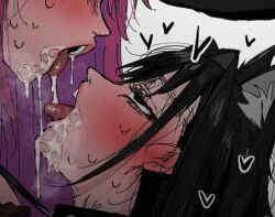 black_hair carrot_011 drool drooling drooling_into_mouth hololive hololive_english ouro_kronii pink_hair spit_swap vtuber yuri yuri