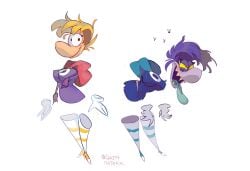 2girls big_breasts big_nose blonde_hair crazy4material female floating_hands floating_limbs genderswap_(mtf) heels invisible_limbs purple_body purple_hair rayman rayman_(game) rayman_(series) rayman_2:_the_great_escape rayman_legends rayman_origins raymesis rule_63 thick_thighs