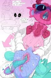 accessory anal_fluids anthro anus black_sclera bloons_tower_defense blue_body blue_eyes bodily_fluids caviar chef clothing directional_arrow drooling duo ear_fins female fin furniture genital_fluids genitals gesture gloves goatboydraws hand_gesture handwear haplorhine headband hi_res humanoid implied_cannibalism male mammal marine merfolk mermonkey monkey multicolored_body plate primate pussy red_body roe_(egg) saliva sharp_teeth split_form squeezing_belly table teeth v_sign vaginal_fluids