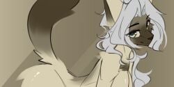 anthro arched_back ass blue_eyes breasts domestic_cat felid feline felis female hair illusory_fantasia imminent_sex looking_at_viewer mammal naughty_face ponytail siamese side_view smile smiling_at_viewer smirk smirking_at_viewer solo suggestive suki_(illusory_fantasia) tail white_hair